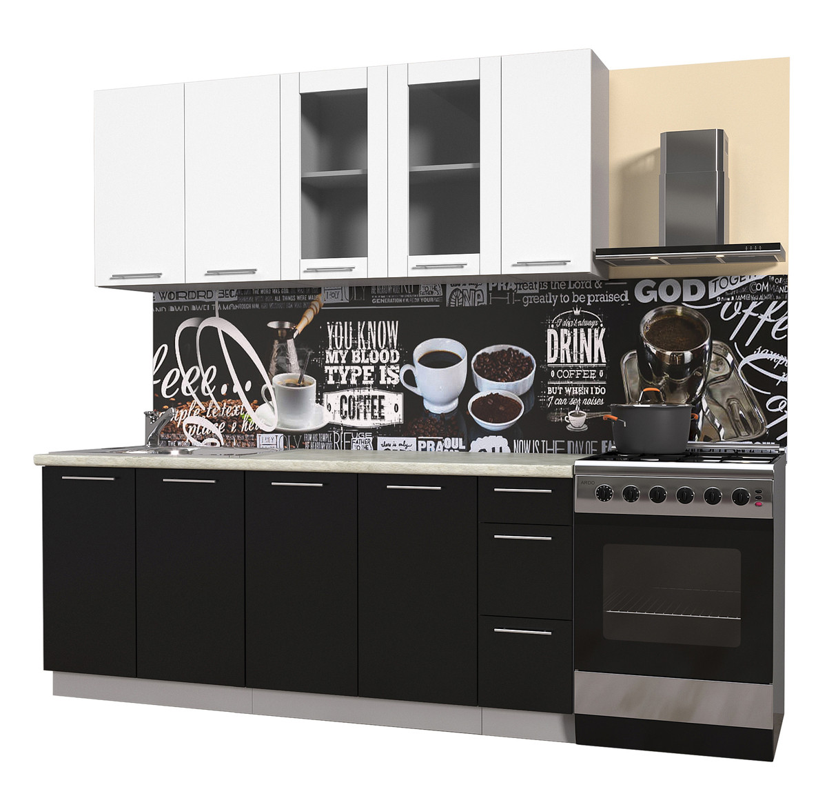 Кухня Мила Пластик 1.9Б Белый - Черный