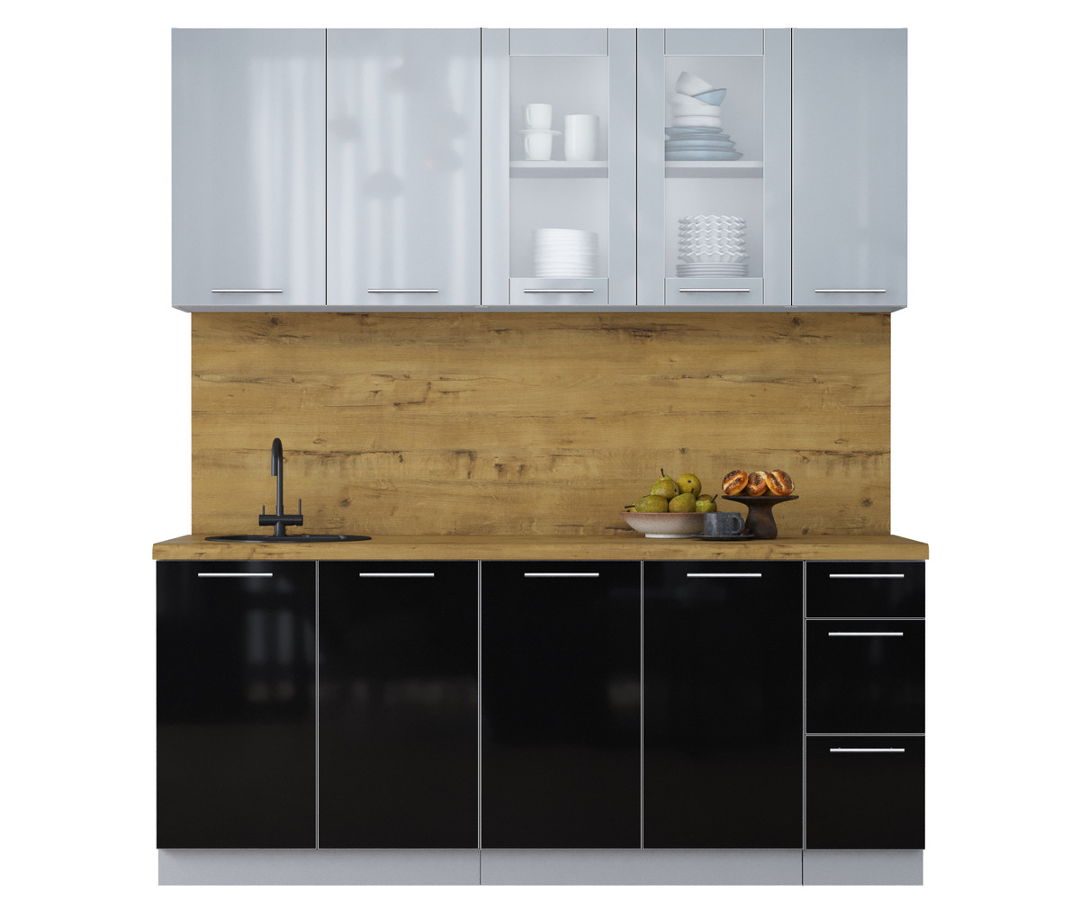 Кухня Мила Пластик 1.9Б Туманный - Черный