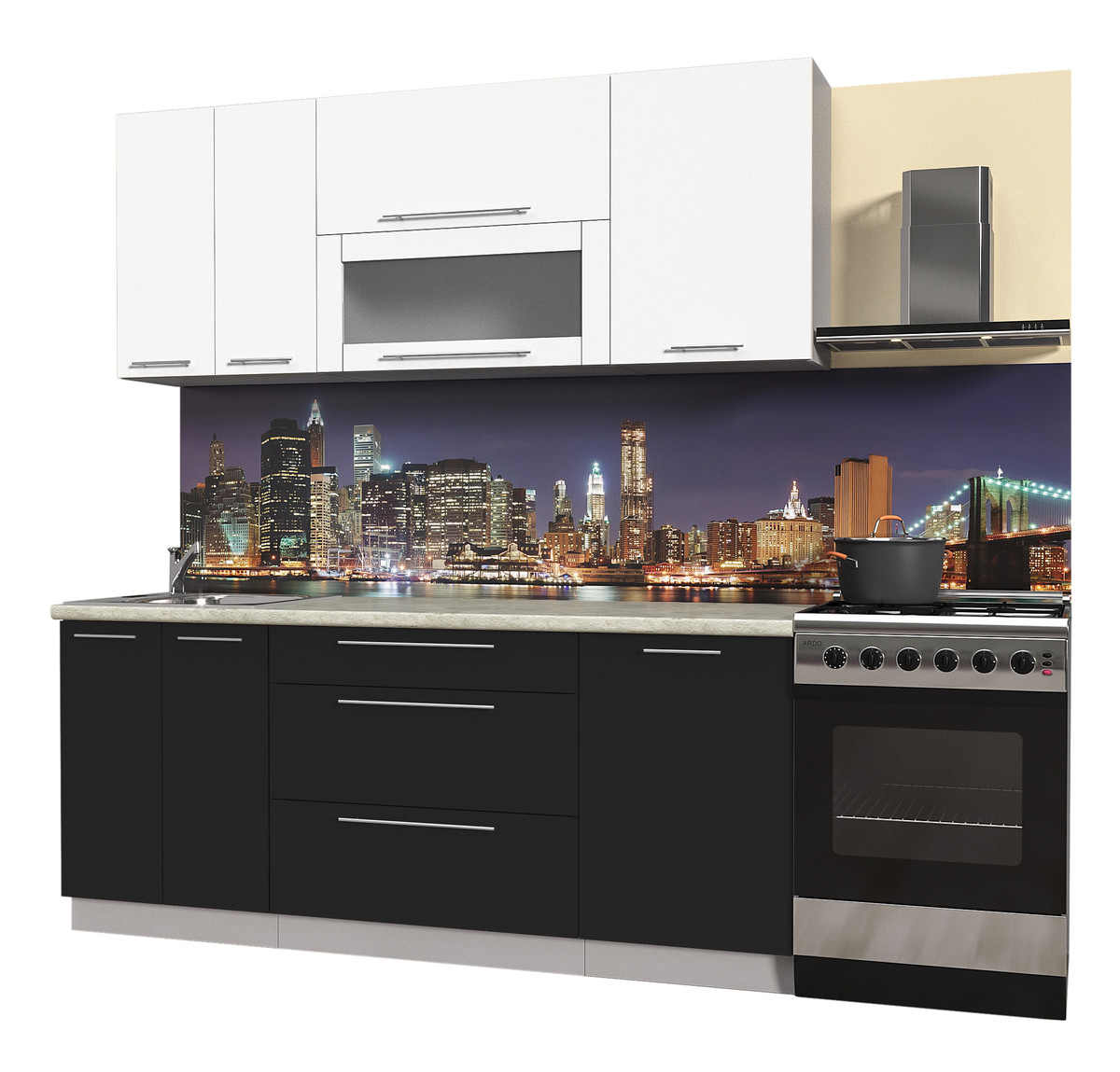 Кухня Мила Пластик 1.9В Белый - Черный