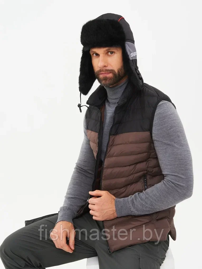 Шапка ушанка зимняя HUNTSMAN Siberia, цвет Серый/Черный 56-58