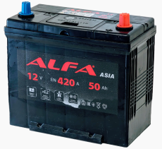 Аккумулятор ALFA Asia 50 JR (420A, 236*129*220) KZ тонкие клеммы с бортом.