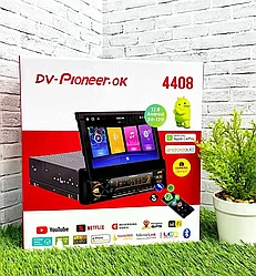 Магнитола 1DIN с выдвижным сенсорным экраном DV-Pioneer.Ok 4408 Android 3+32Гб/ GPS, Wi-Fi, CarPlay, AUX
