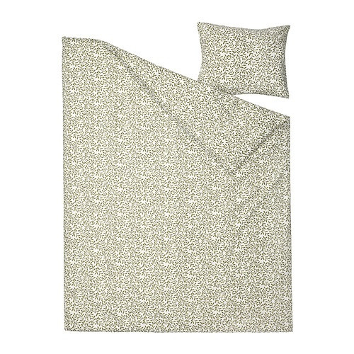 IKEA/ СОРГМАНТЕЛЬ пододеяльник и наволочка, бел/зелен, 150x200/50x60 см