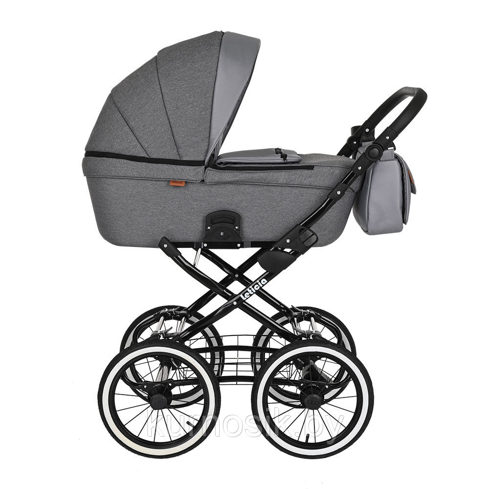 Коляска-люлька детская Pituso 1в1 Leticia Classic короб Grey +Кожа Grey Metalic/14d
