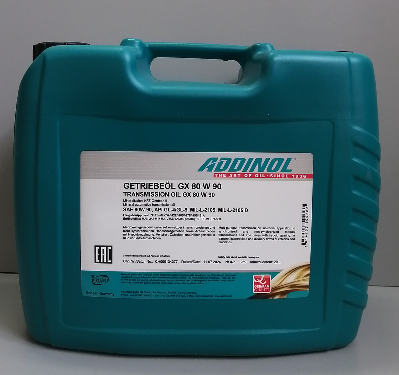 80W90 GX ADDINOL GL-4, GL-5 Трансмиссионное масло, 20л