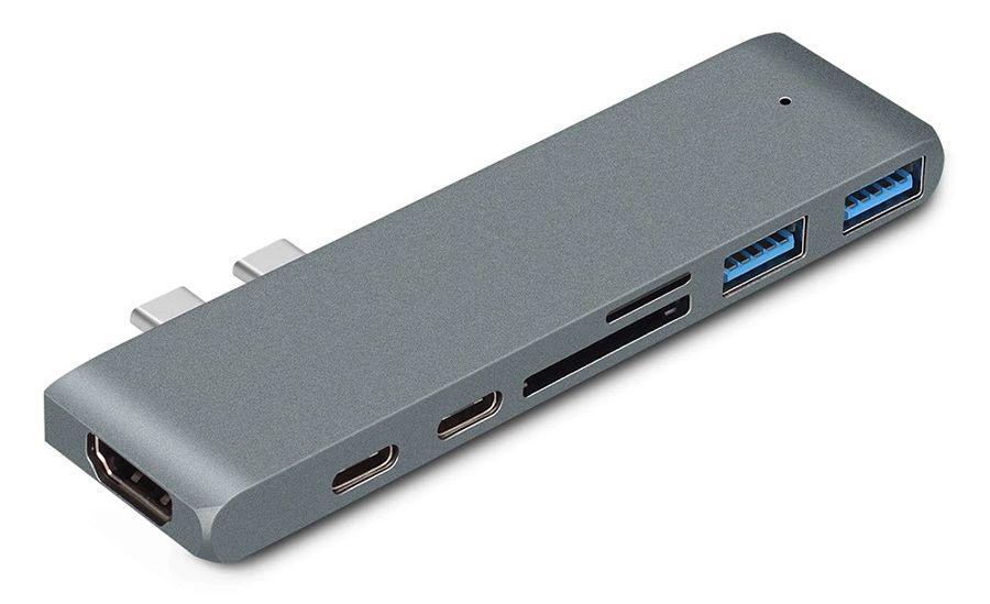 Адаптер - переходник - хаб 7in1 2x USB3.1 Type-C на HDMI - 2x USB3.0 - 2x USB3.1 Type-C - картридер TF/SD,