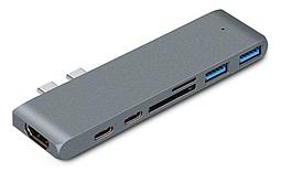 Адаптер - переходник - хаб 7in1 2x USB3.1 Type-C на HDMI - 2x USB3.0 - 2x USB3.1 Type-C - картридер TF/SD,