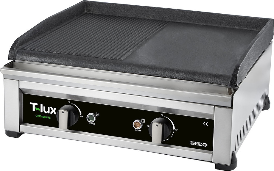 Поверхность жарочная T-LUX OGE 5050 RS (480х450х210мм, 2,5кВт, 220В, чугун, 1/2 рифленая, 1/2 гладкая)