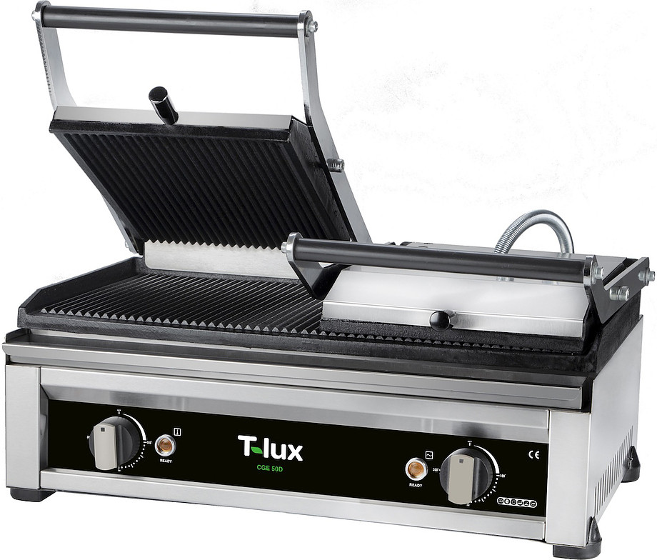 Гриль контактный T-LUX CGE 50D (545х360х260мм, 2.6кВт, 220В, 2 зоны нагрева, рифленые)