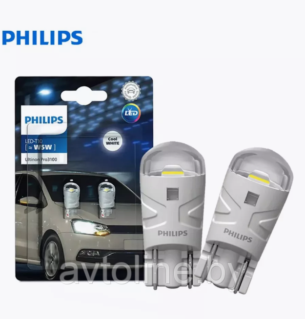 Лампы светодиодные W5W PHILIPS Ultinon Pro3100 6500K (блистер 2шт) 11961CU31B2