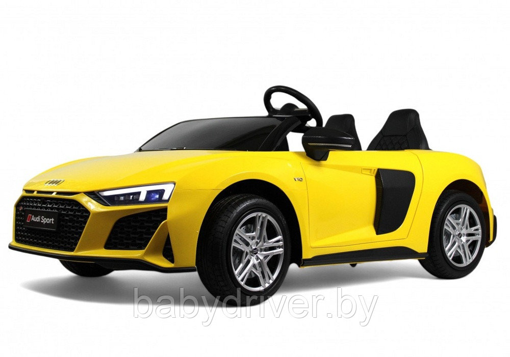 Детский электромобиль RiverToys Audi R8 M333MM (жёлтый) Лицензионная модель Двухместный До 100 кг. Скорость до