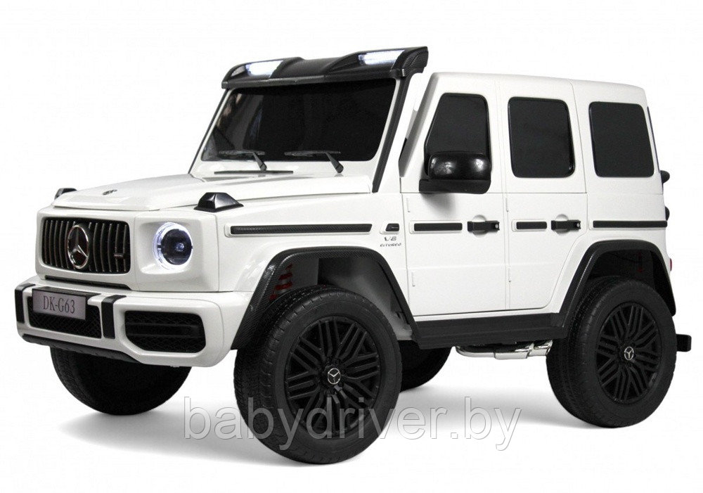 Детский электромобиль RiverToys Mercedes Benz G63 Y777YY (белый) Лицензия Двухместный Полноприводный Нагрузка