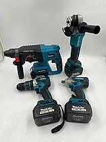 Набор аккумуляторных инструментов Makita 4 в 1 (УШМ, перфоратор, шуруповерт, гайковерт, 4 АКБ 4 А/ч) Аналог, фото 3