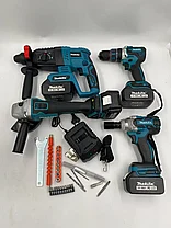 Набор аккумуляторных инструментов Makita 4 в 1 (УШМ, перфоратор, шуруповерт, гайковерт, 4 АКБ 4 А/ч) Аналог, фото 2