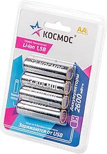 Аккумулятор AA 1700mAh - КОСМОС с зарядкой через Type-C, 1.5V, Li-ion, 2600 mWh