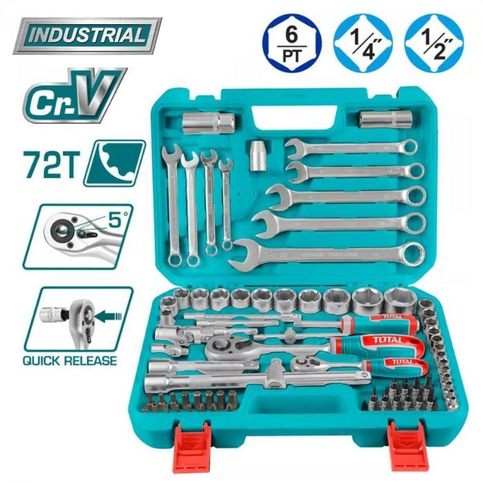 Набор инструментов 1/2 ", 1/4 " TOTAL THT421802 (82 предметов)