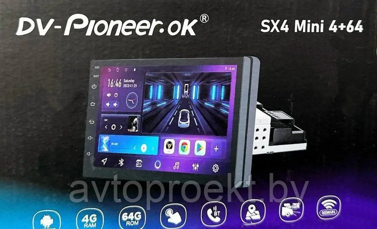 Автомагнитола 1 Din с Экраном 7" Pioneer.OK SX4 Mini, Android 4/64 Gb, Carplay, Android Auto