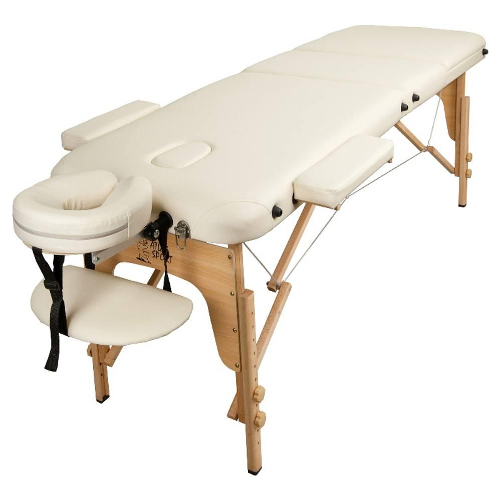Массажный стол Atlas Sport 70, складной 3-х секционный деревянный (бежевый)