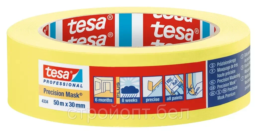 Малярная лента для деликатных поверхностей tesa® 4334, 50 м, 20 мм