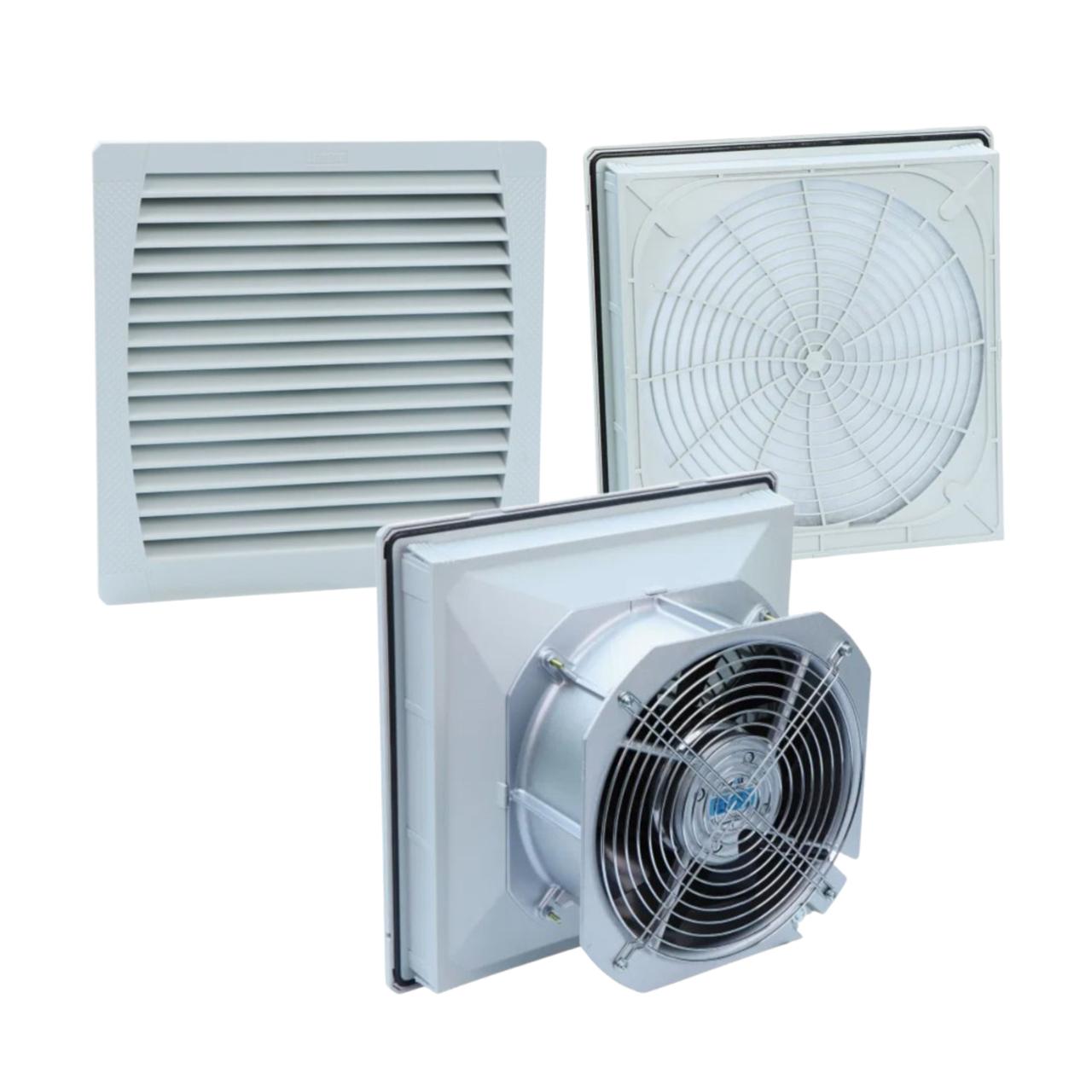 Вентилятор FK 5526.230 с фильтром FK 5526.300, 560 м3/ч,325x325x148мм, вырез 291x291мм, IP54, RAL7035