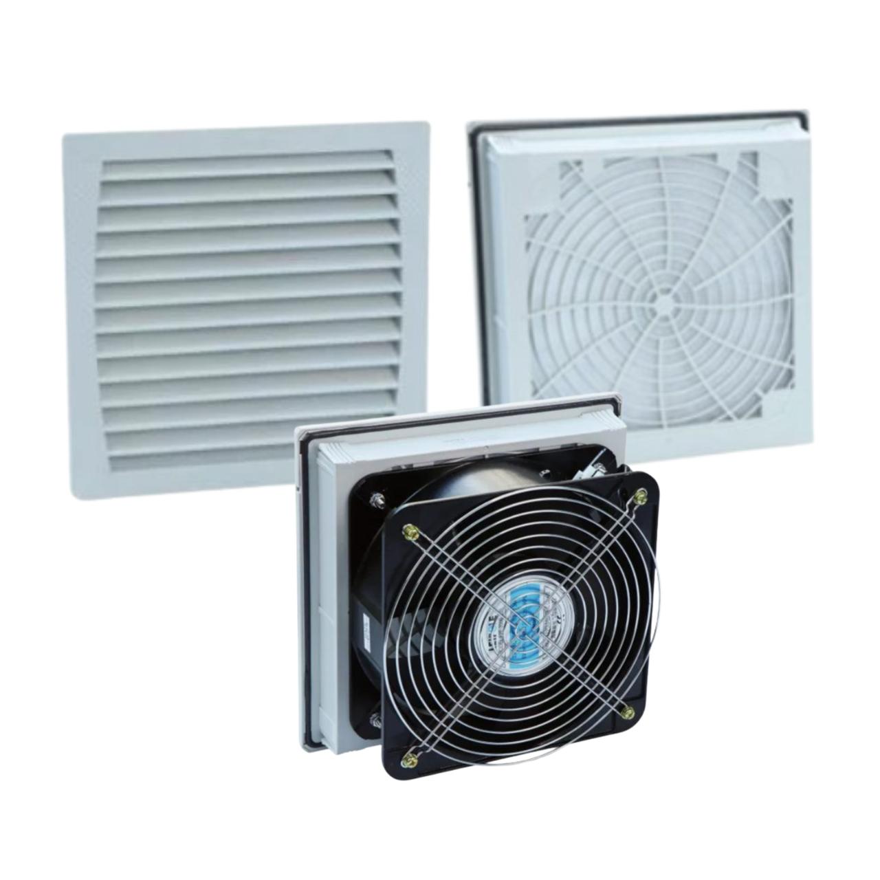 Вентилятор FK 5525-150.230 с фильтром FK 5525.300, 250x250 мм, вырез 223х223,265 м3/ч IP54. RAL 7035