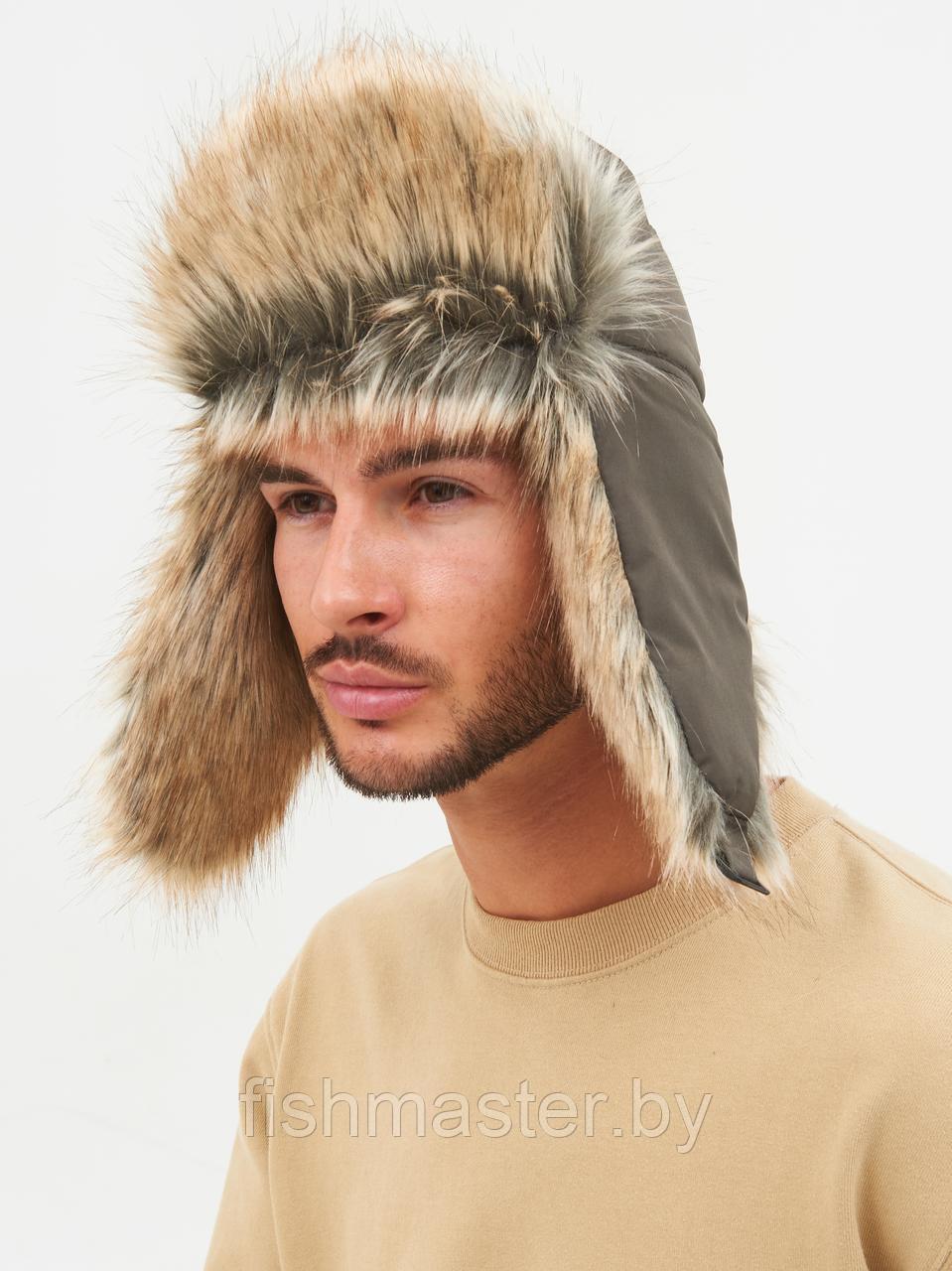 Шапка ушанка зимняя HUNTSMAN Elbrus цв Тёмно-синий мех Норка тк Galaxy Breathable волк, 56-58