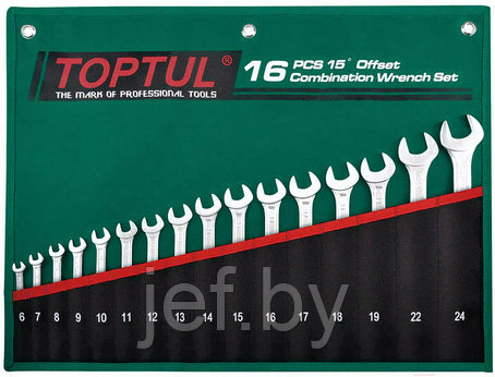 Набор ключей комбинированных 15° 16 шт в сумке TOPTUL GRAW1601, фото 2