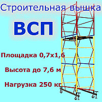 Тур-вышка ВСП250; 0.7х1.6м; Н=4.0м, 3 секции, строительная передвижная