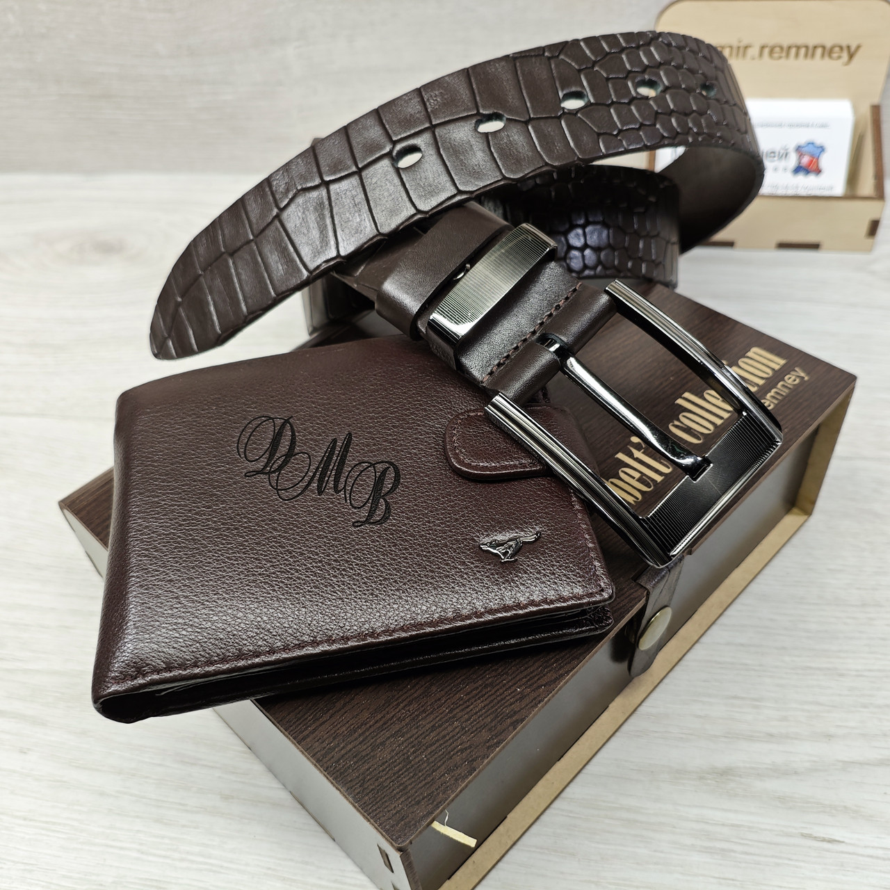 Мужской набор: ремень 4см + кошелек с автодокументами L560-209brown