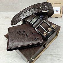Мужской набор: ремень 4см + кошелек с автодокументами L560-209brown