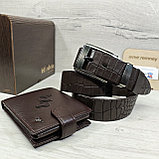 Мужской набор: ремень 4см + кошелек с автодокументами L560-209brown, фото 2