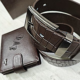Мужской набор: ремень 4см + кошелек с автодокументами L560-209brown, фото 3