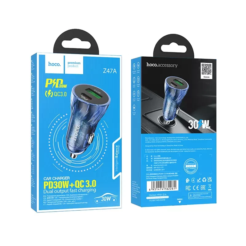 Автомобильное зарядное устройство Hoco Z47A Type-C 30W и USB 18W