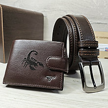 Мужской набор: ремень 3,5см + кошелек L560-207brown