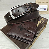 Мужской набор: ремень 3,5см + кошелек L560-207brown, фото 4