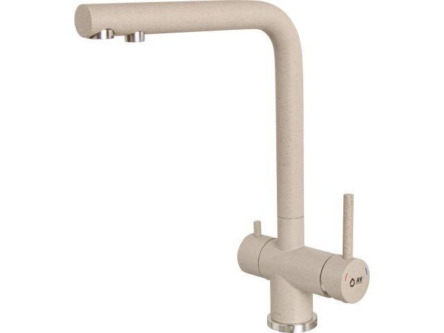 Смеситель для кухни (SUS 304) D35, серия ZAR с краном для пит. воды гранит AV Engineering (Поворотный излив,