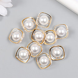 Пуговица пластик для творчества "Жемчужина в золотом квадрате" 19х19х11 мм