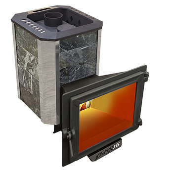 Банная печь Пегас 26 нерж панорама в камне змеевик, фото 2