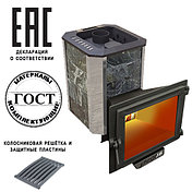 Банная печь Пегас 26 нерж панорама в камне змеевик, фото 2