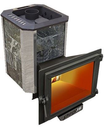 Банная печь Пегас 16 NEXT панорама в камне змеевик