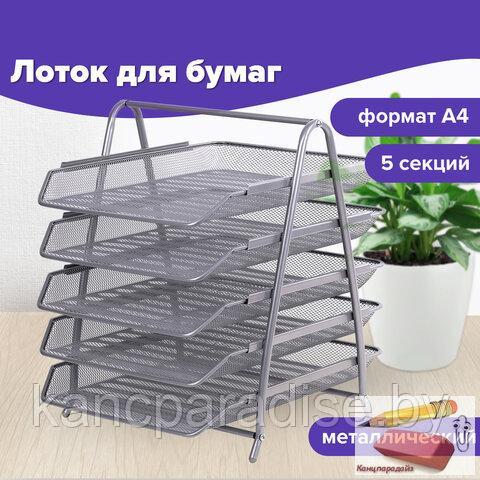 Лоток горизонтальный для бумаг Brauberg Germanium, 5 секций, 370х355х295 мм., металл, серебро, арт.237972