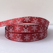 Лента атласная «Снежинки», 15 мм, 23 м, цвет красный