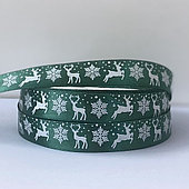 Лента атласная «Олени», 15 мм*23 м, зеленый
