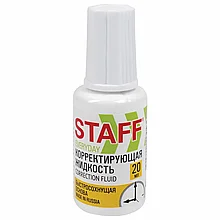 Корректирующая жидкость STAFF EVERYDAY быстросохнущая, 20 мл, с кисточкой, 224878, Россия
