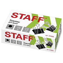 Зажимы для бумаг STAFF EVERYDAY 19 мм на 60 листов черные 12 шт