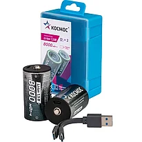 Аккумулятор D 5300mAh - КОСМОС с зарядкой через Type-C, 1.5V, Li-ion, 8000mWh (типоразмер R20, LR20)