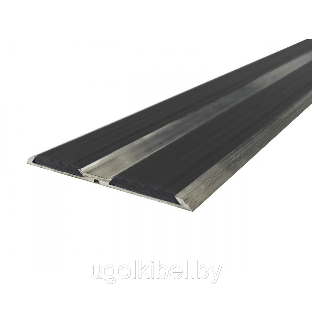 Порог алюминиевый с двумя вставками противоскольжения ЧЕРНЫЕ 80 мм. 1 м.