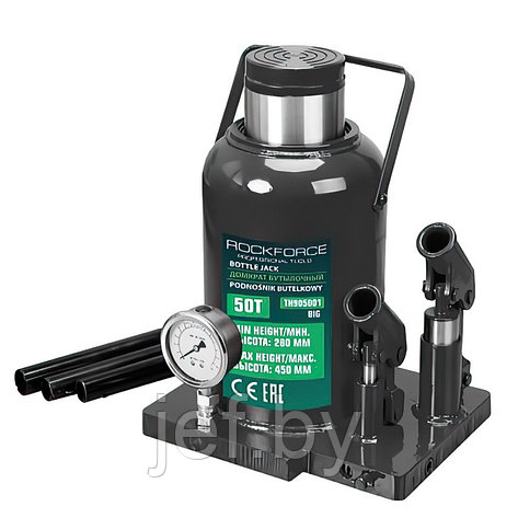 Домкрат бутылочный 50т с манометром ROCKFORCE RF-TH905001 BIG, фото 2