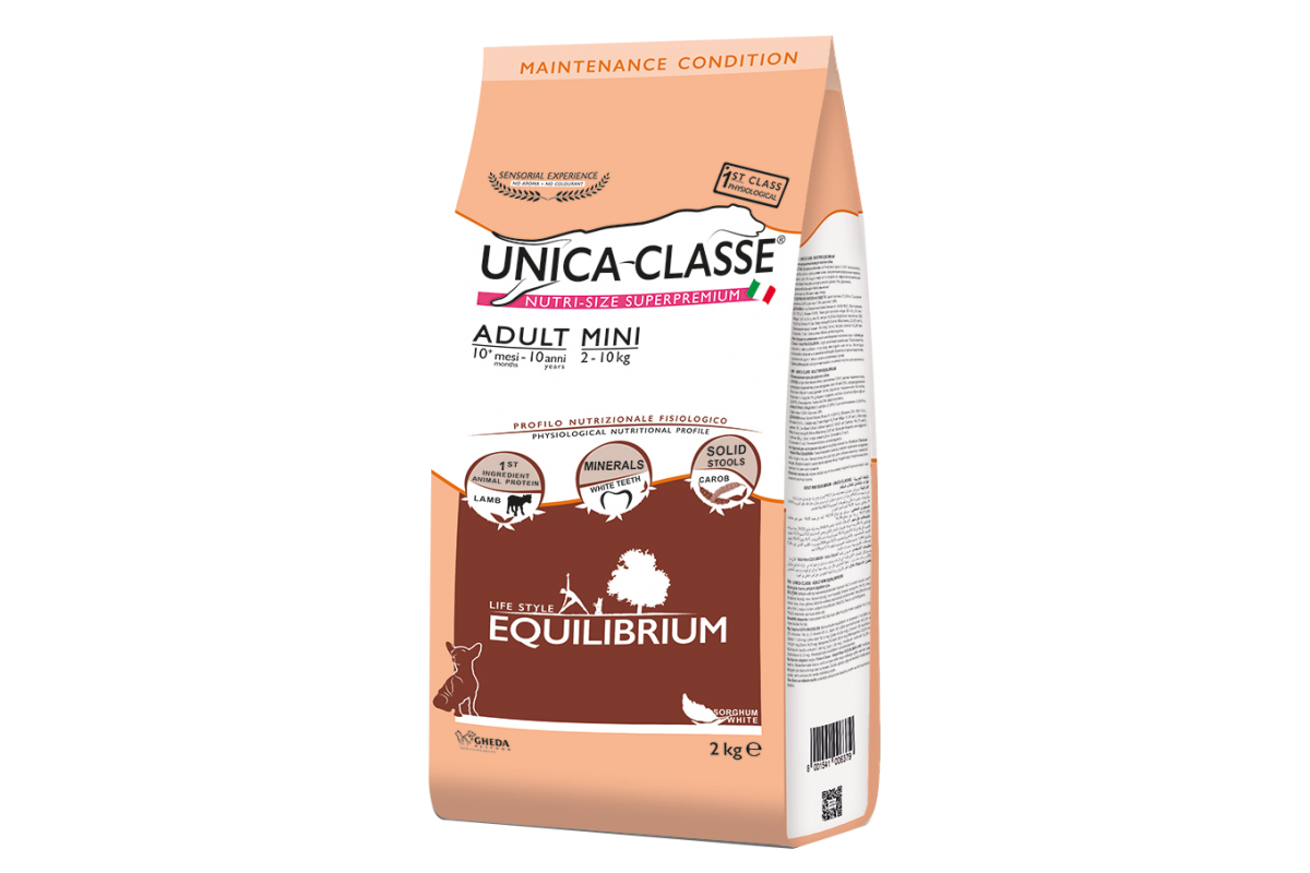 Сухой корм Unica Classe Adult Mini Equilibrium для собак мелких пород с чувствительным пищеварением 2кг.