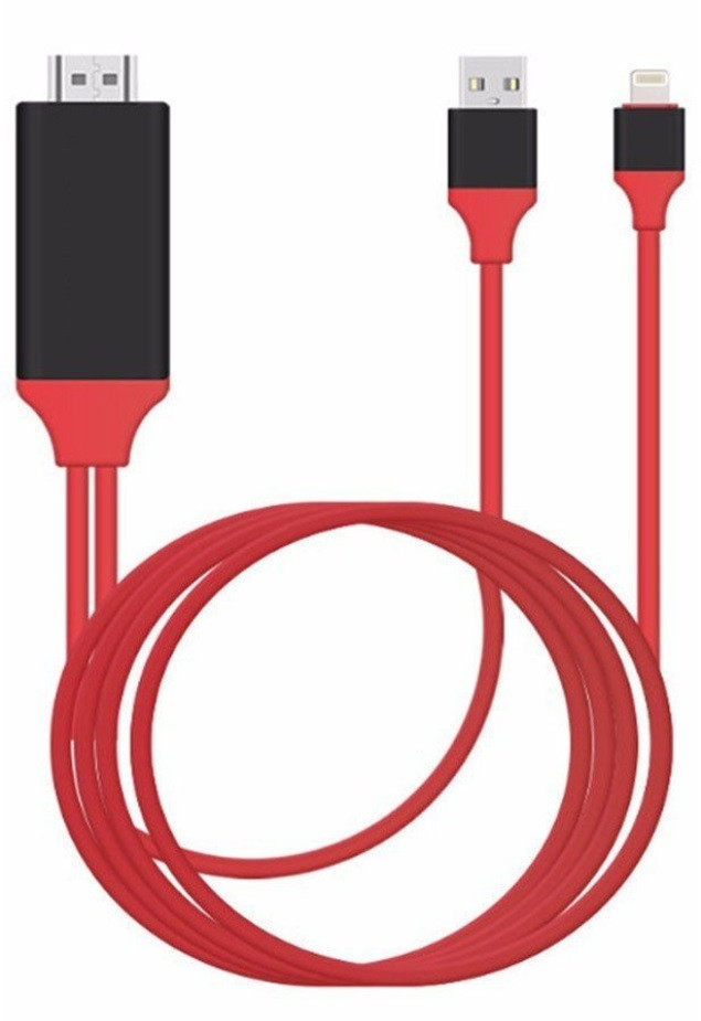 Кабель IPhone - HDMI 2метра, с дополнительным питанием от USB (Версия ОС: iOS 8.0 и старше)